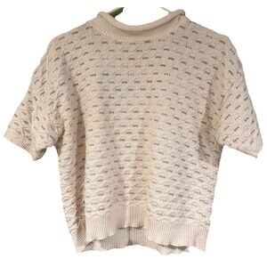 Vtg Grandma Sweater Womens M Tan Colorful Embroidered Grannycore 80s 90s Cottage